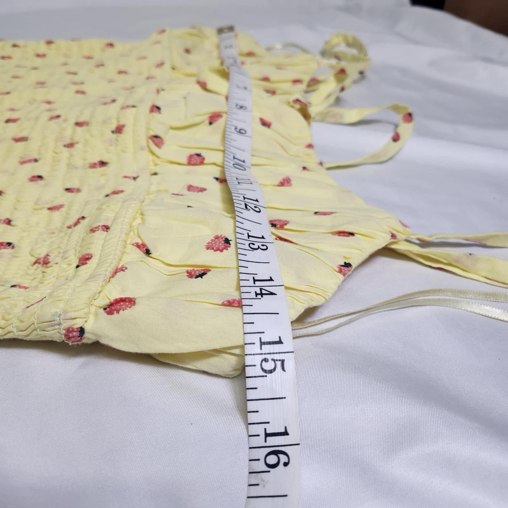 Free People Lavender Daze Midi Dress Sz S Yellow Strawberry Drop- Waist Smocked - Picture 11 of 13